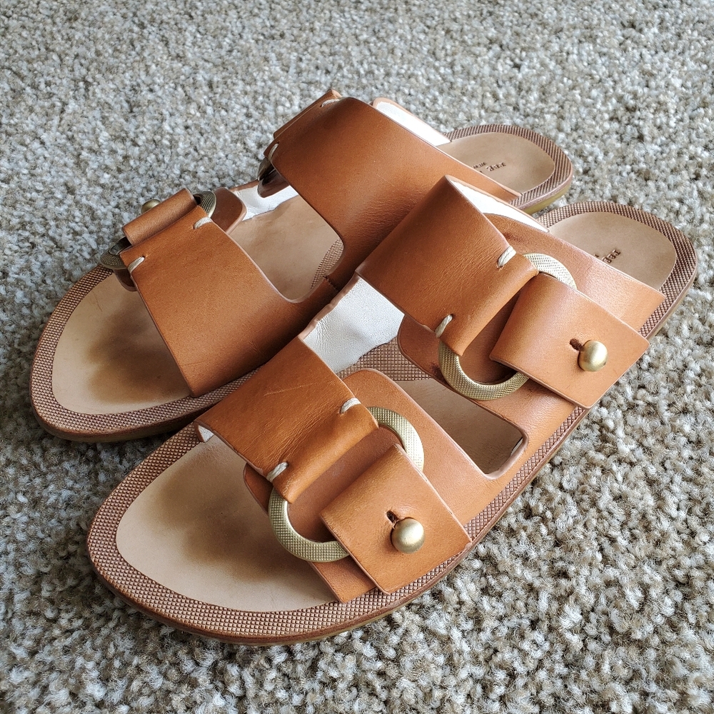 rag & bone Leather Avost Sandal Slides in Caramel/Tan